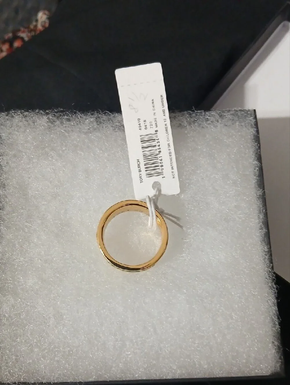 Tori Burch Gold and Emerald Green Women's Logo Accent Ring